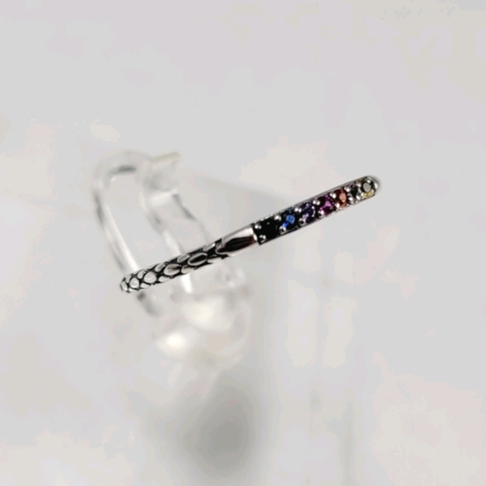 Sterling Silver Rainbow Stack Band - Picture 3 of 11